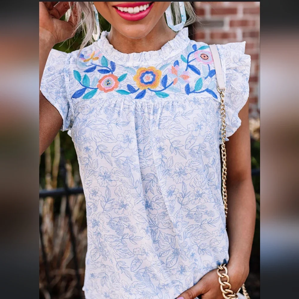 Mine Peach Floral Embroidered Blouse - Picture 2 of 4